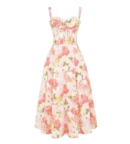 House of CB Rosalee Cotton Bustier Midi Sundress Pink Peony Print Size AU 8 for rent on The Volte - image 6