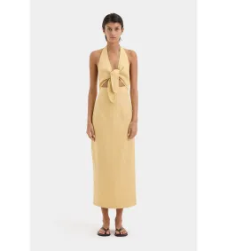 Sir the Label Carlotta Tie Midi Dress Raffia Size AU 10 for rent on The Volte - image 1