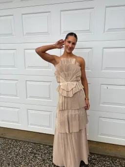 Aje Kyra Gown Gold Size AU 6 for rent on The Volte - image 1