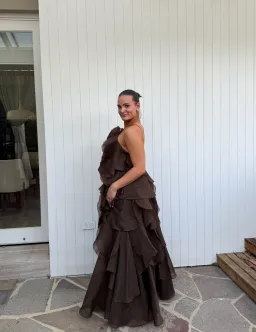 Aje Pandorea Layered Maxi Dress in brown size 10 (fits a 10-14) for rent on The Volte - image 2