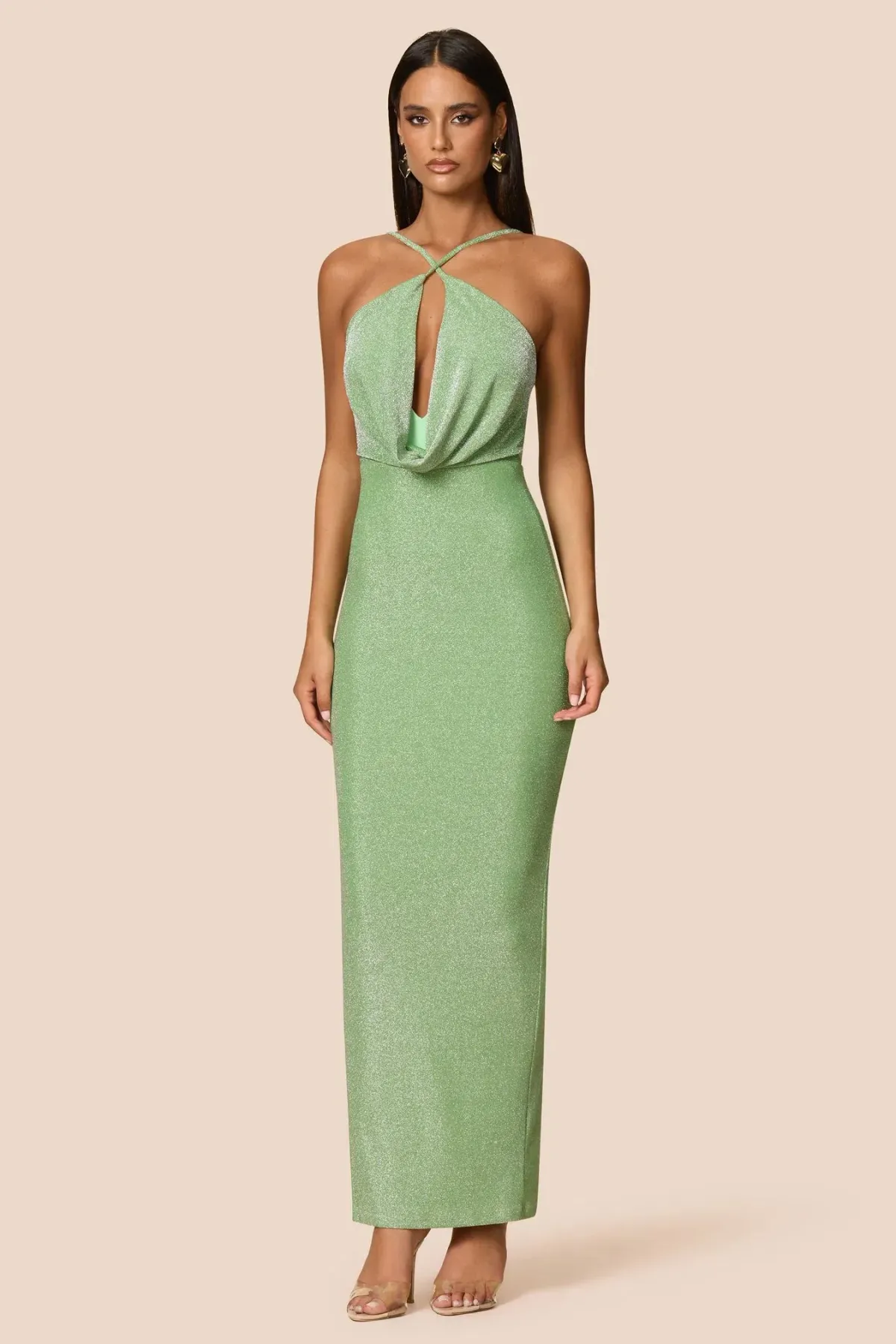 Love Nookie Bianca 2-Way Halter Gown in Green, Size 12 - Image 3