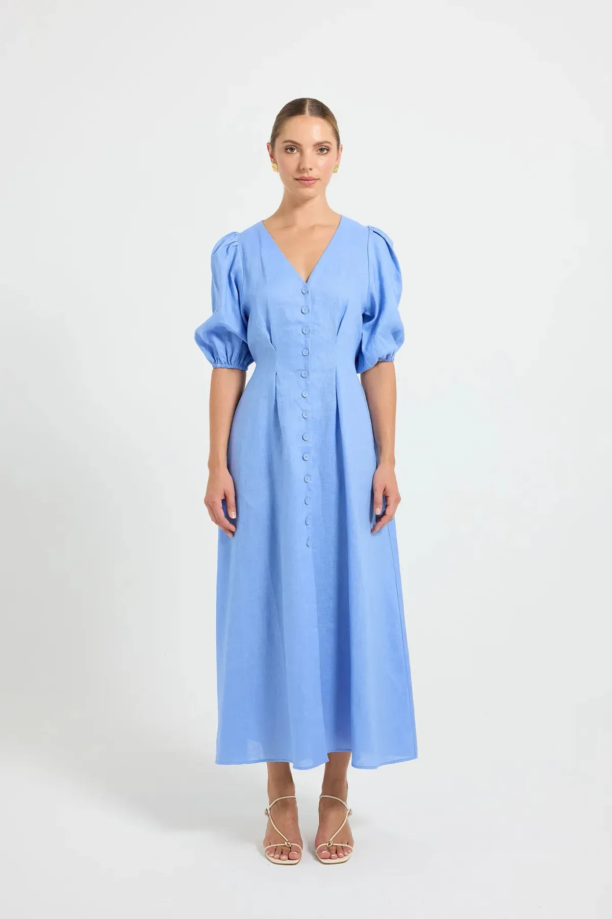 Pasduchas Vera Button Midi Dres in Blue  Size AU 12 - Image 1