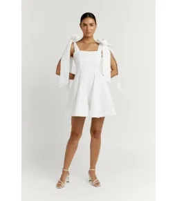 Dissh Aisle Linen Bow Tie Shoulder Mini Dress White Size AU 10  for rent on The Volte - image 1