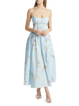 Zimmermann Lucky Picnic Floral Linen Maxi Dress in Blue Size 0 / AU 6 for rent on The Volte - image 1