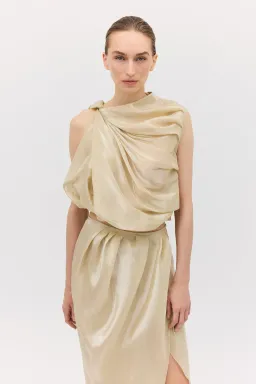 Bianca Spender Champagne Liquid Organza Tumble Top Gold Size 8/S for rent on The Volte - image 2