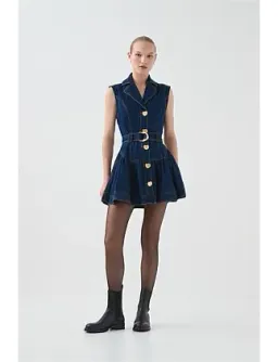 Elena Belted Denim Mini Dress Blue Size 12 for rent on The Volte - image 1