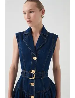 Elena Belted Denim Mini Dress Blue Size 12 for rent on The Volte - image 5