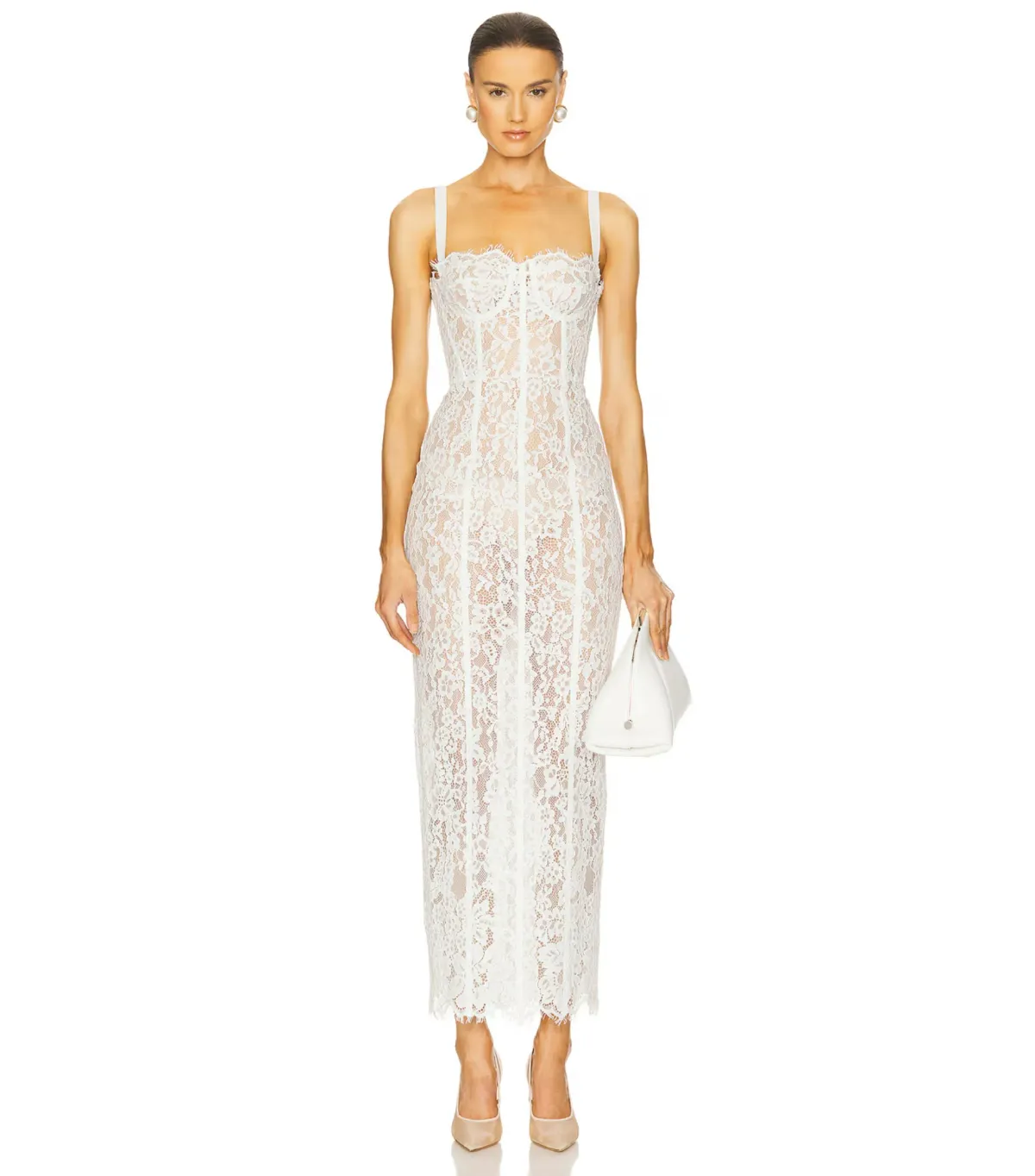 Helsa The Lace Column Midi Dress White Size 8/S - Image 2