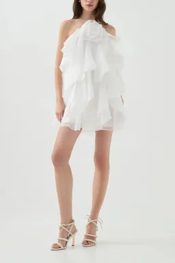 Aje Pandorea Layered Mini Dress in Ivory Size AU8 for rent on The Volte - image 1
