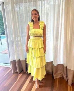 Aje Medina Ruched Top Size AU 12 and Tiered Midi Skirt Size AU 14 Set in Lemon for rent on The Volte - image 8
