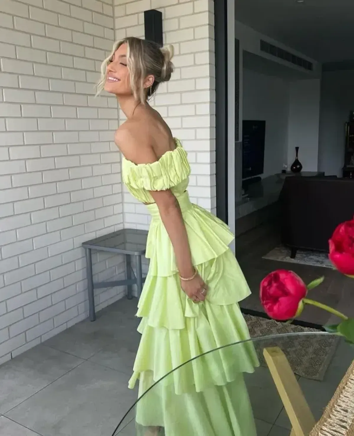 Aje Medina Ruched Top Size AU 12 and Tiered Midi Skirt Size AU 14 Set in Lemon - Image 7