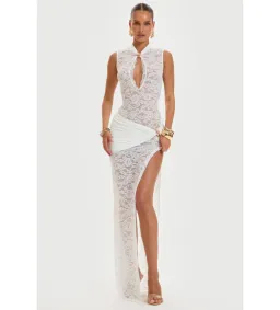Murci Onyx Lace Keyhole Maxi Dress White Size 8/S for rent on The Volte - image 1