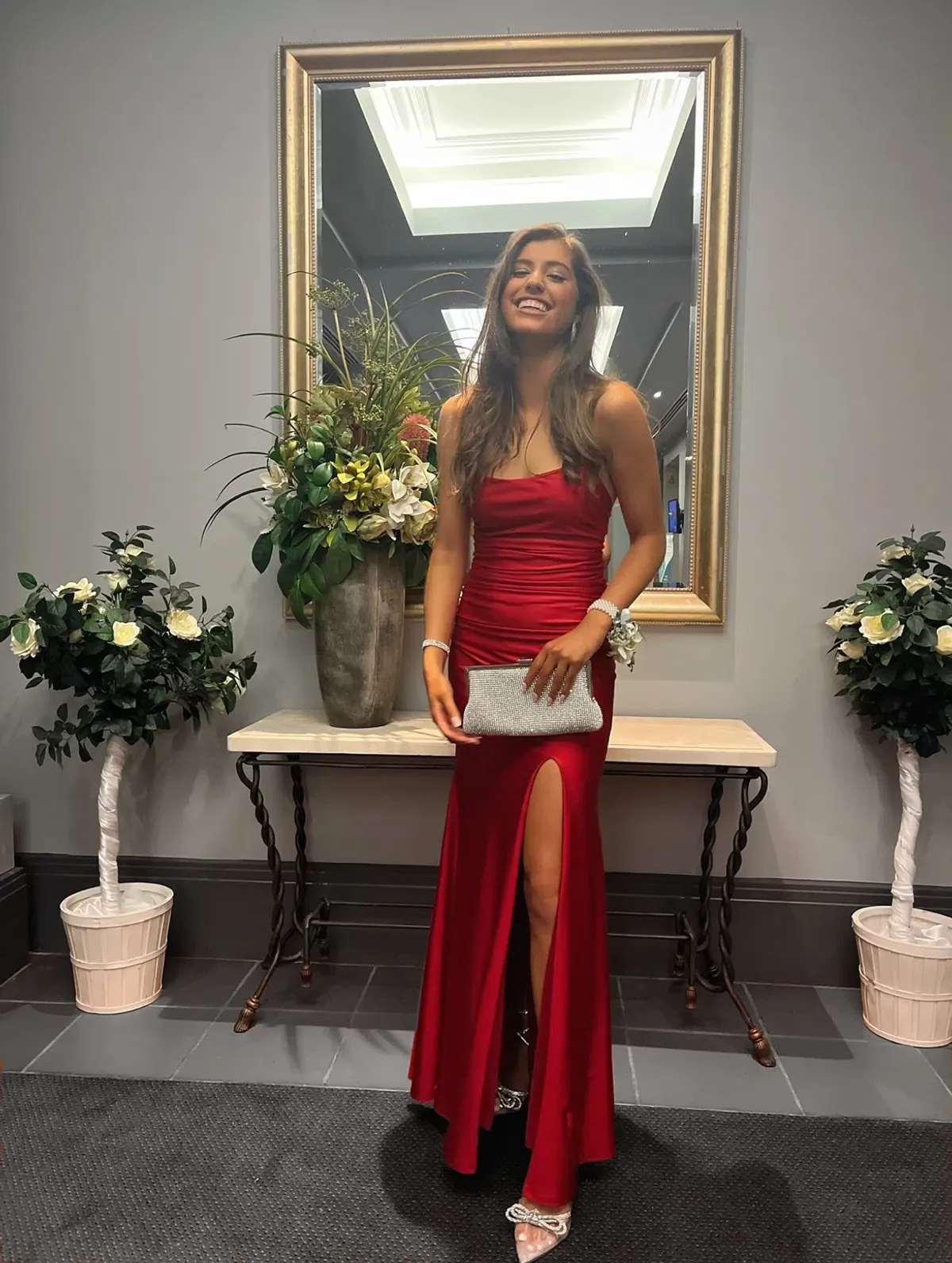 Lavro Couture Dresses Elegant Tie Up Back Satin Gown with Split  Maxi Dress in Red Size AU 6 - Image 2