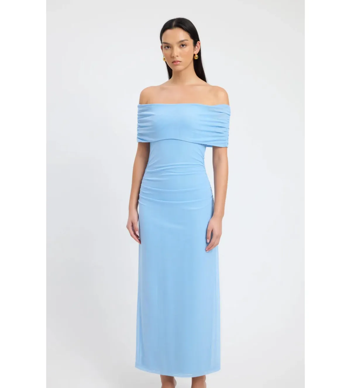 Kookai Bolt Off Shoulder Midi Dress Powder Blue Size AU 6 - Image 3