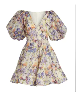 Zimmermann Tama Puff Sleeve Mini Dress in Iris Floral Size 2/AU12 for rent on The Volte - image 3