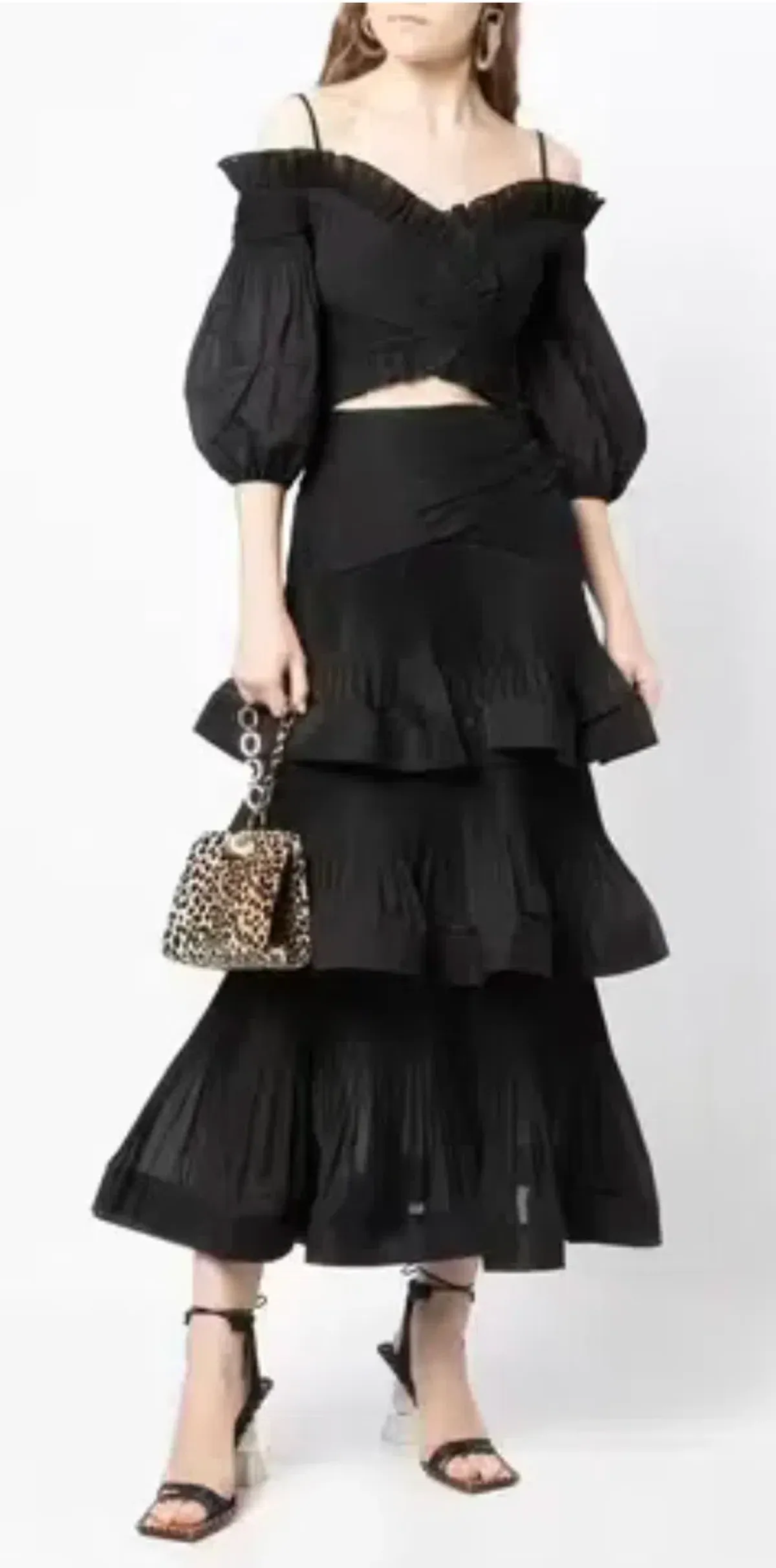 Zimmermann Pleated Off Shoulder Top and Ruffle Skirt Set Black Size AU 10 - Image 2