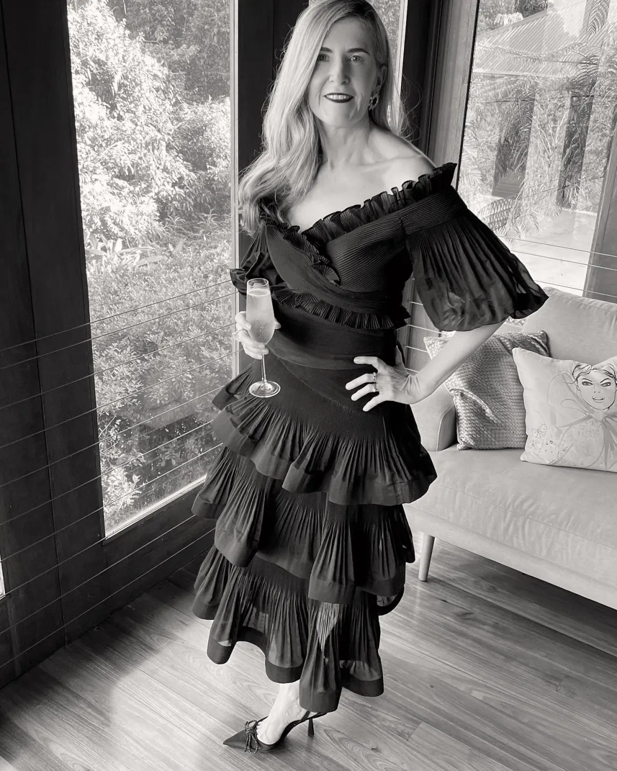 Zimmermann Pleated Off Shoulder Top and Ruffle Skirt Set Black Size AU 10 - Image 1