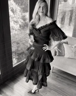 Zimmermann Pleated Off Shoulder Top and Ruffle Skirt Set Black Size AU 10 for rent on The Volte - image 1