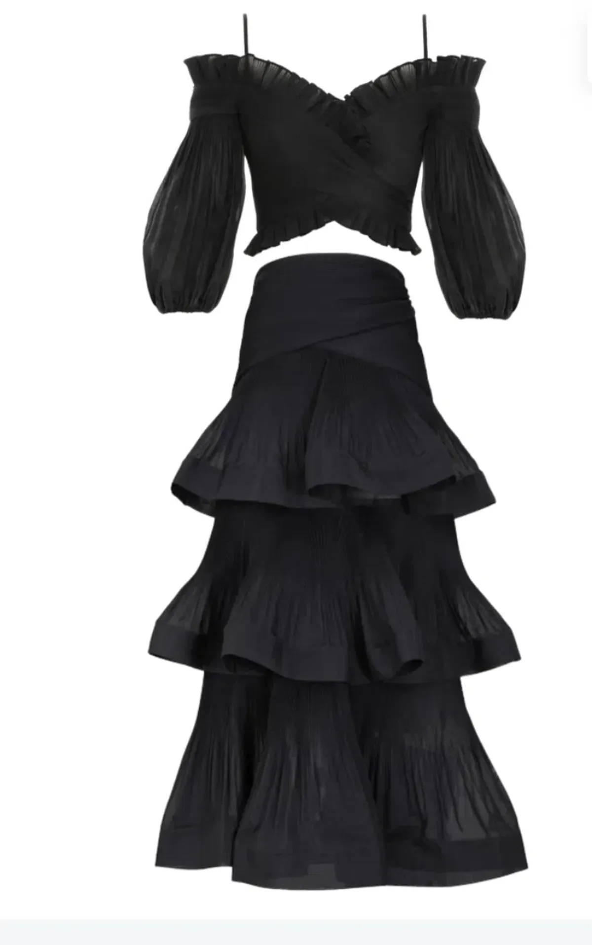 Zimmermann Pleated Off Shoulder Top and Ruffle Skirt Set Black Size AU 10 - Image 3