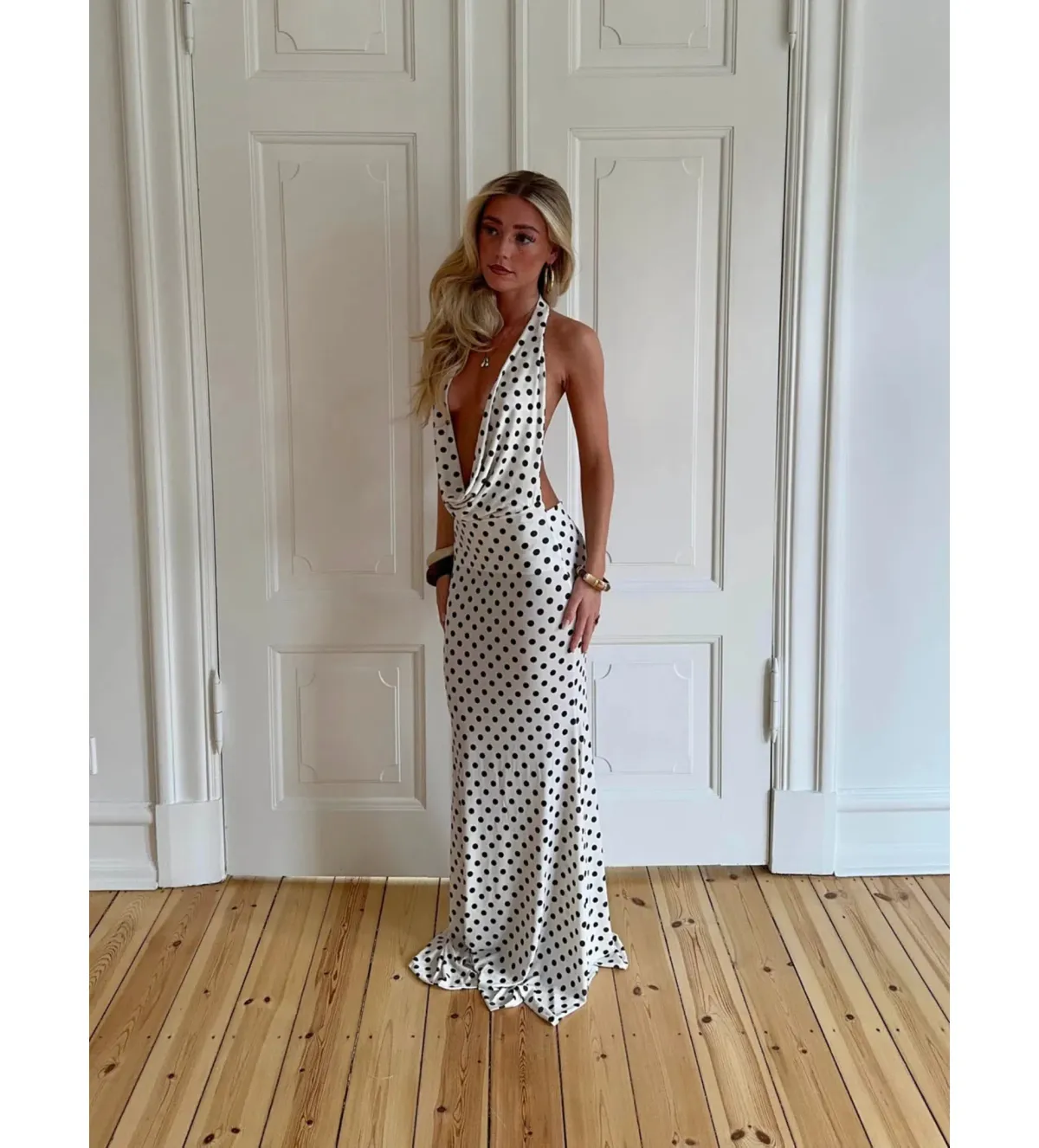 Design By Si Maltina Black And White Spot Maxi Dress Size 6 - Image 1