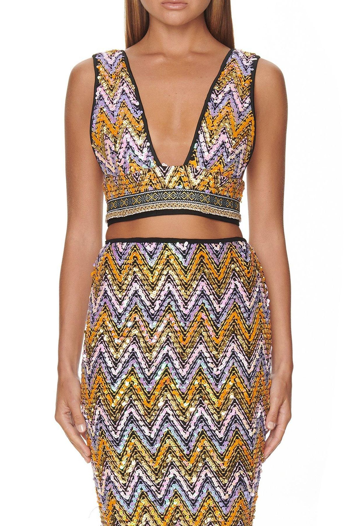 Eliya the Label Malibu Crop Top and Skirt Set Sequin Size 10 - Image 2