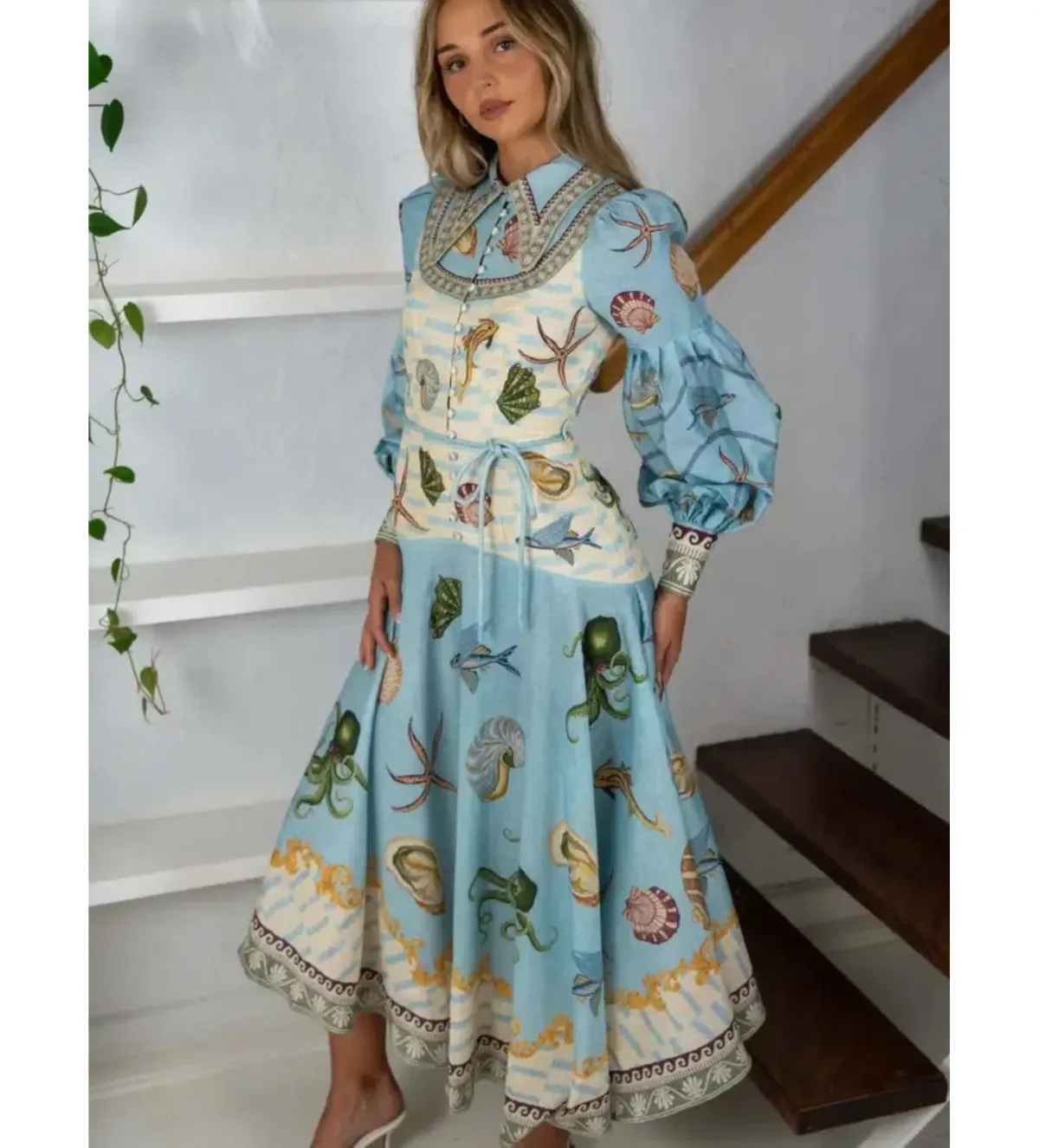 Alemais Bath House Shirt Midi Dress Print Size 16 - Image 3