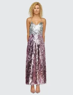 Leo Lin Taylor Sequin Maxi Dress Metallic Pink and Silver Size AU 10 for rent on The Volte - image 1