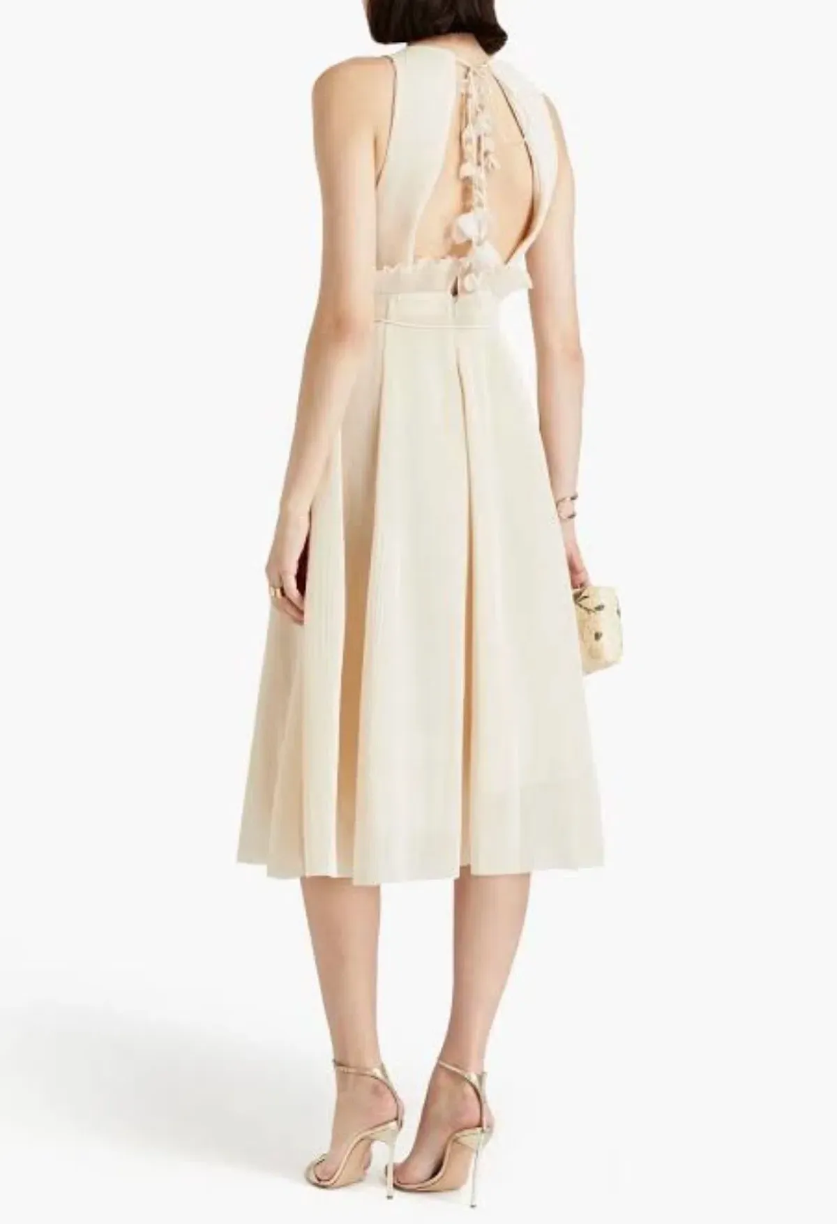 Zimmermann Pleated Picnic Midi Dress Ivory Size AU 10 - Image 2