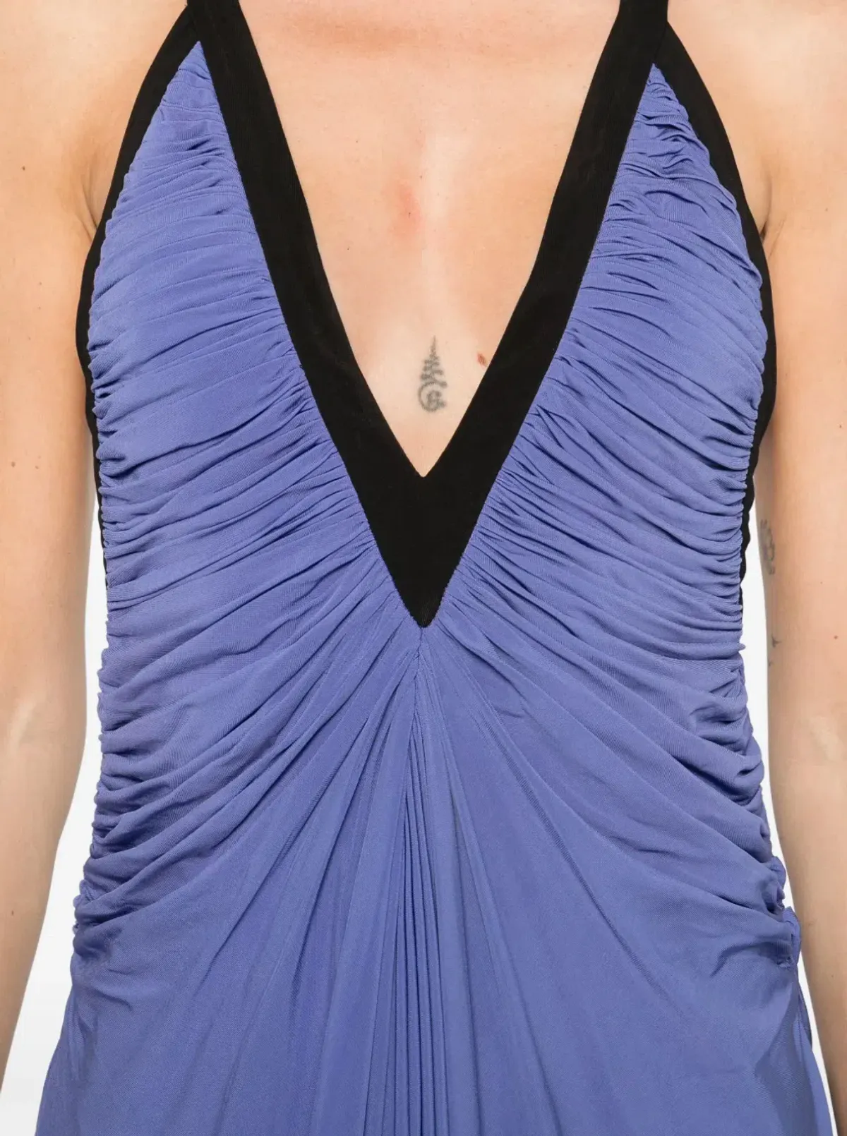 Christopher Esber V-neck Suspended Jersey Fluted Mini Dress in Blue Iris/Black Size 8 - Image 4