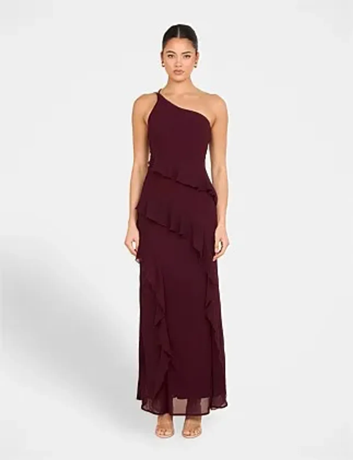 Pilgrim Dietrich One Shoulder Maxi Dress in Burgundy Size AU 14 - Image 1
