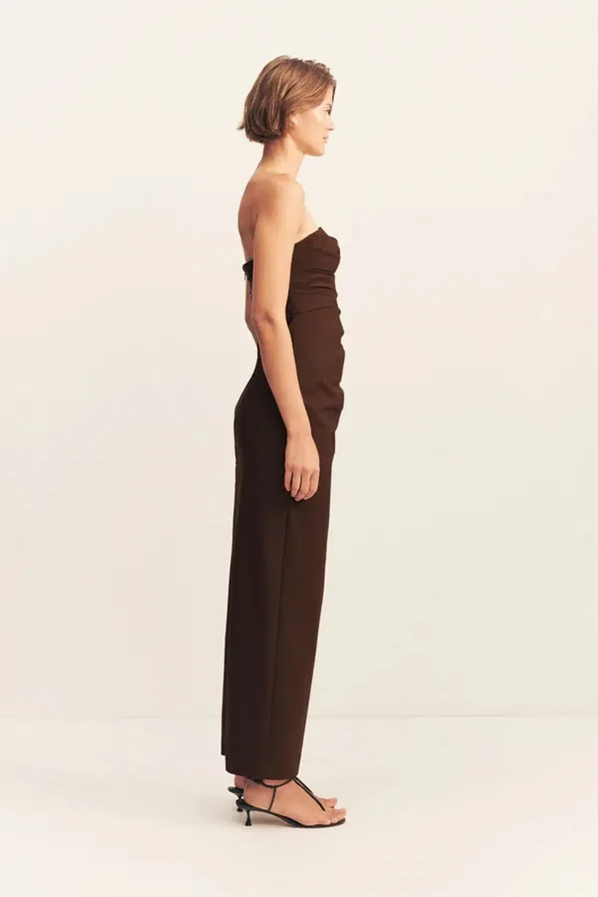 Shona Joy Lani Strapless Draped Maxi Dress Espresso Size AU 14 - Image 3