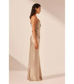 Shona Joy La Lune Gathered One Shoulder Maxi Dress Gold Size AU 16 for rent on The Volte - image 4