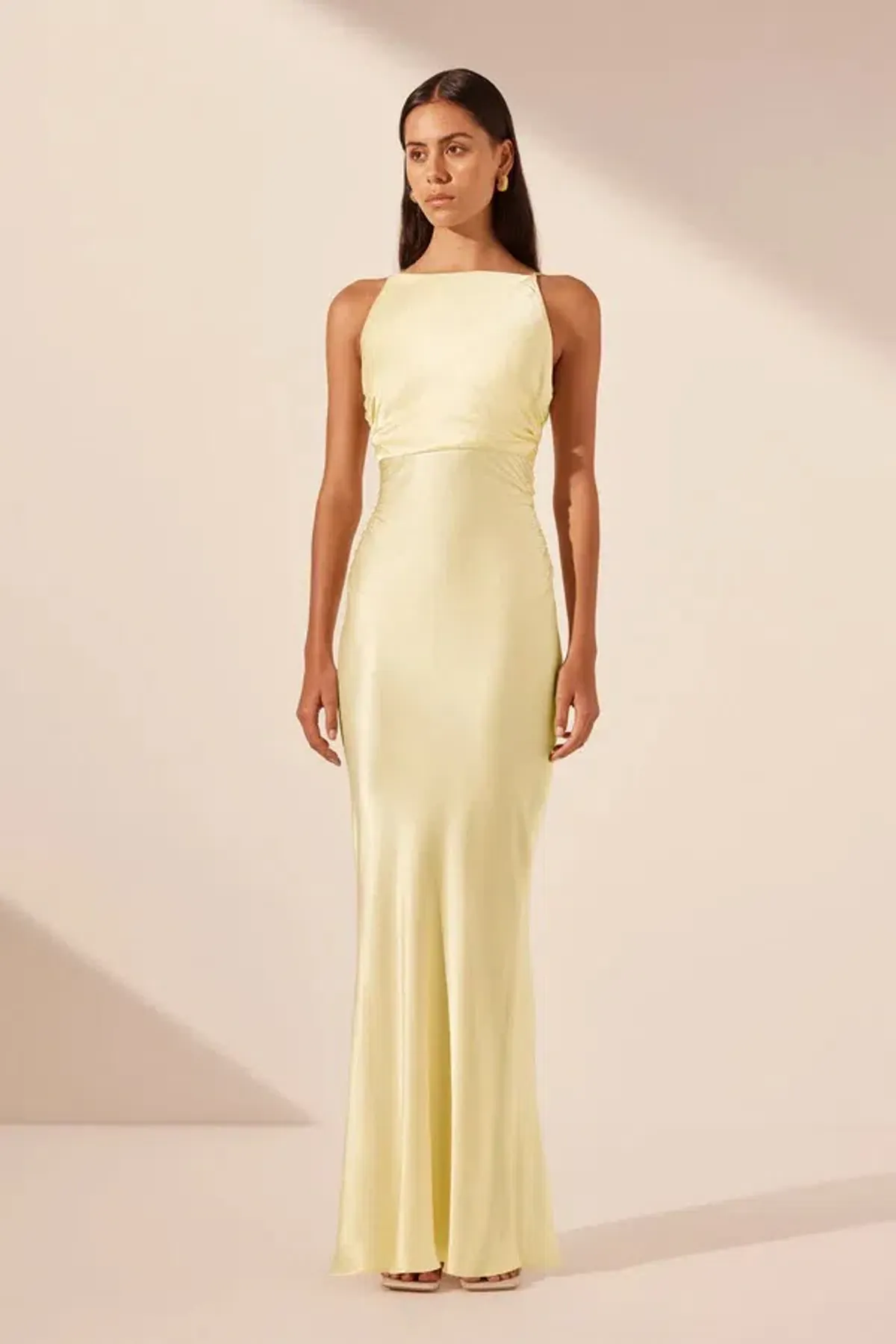 Shona Joy La Lune High Neck Ruched Maxi Dress Lemon Size 10 - Image 1