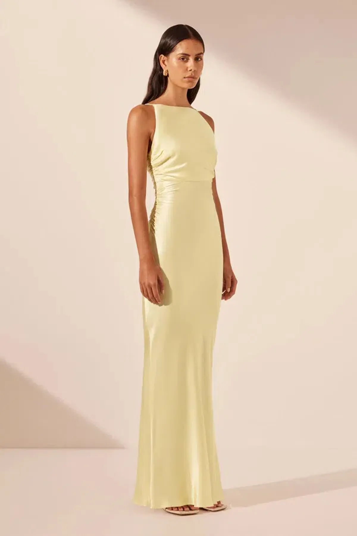 Shona Joy La Lune High Neck Ruched Maxi Dress Lemon Size 10 - Image 2
