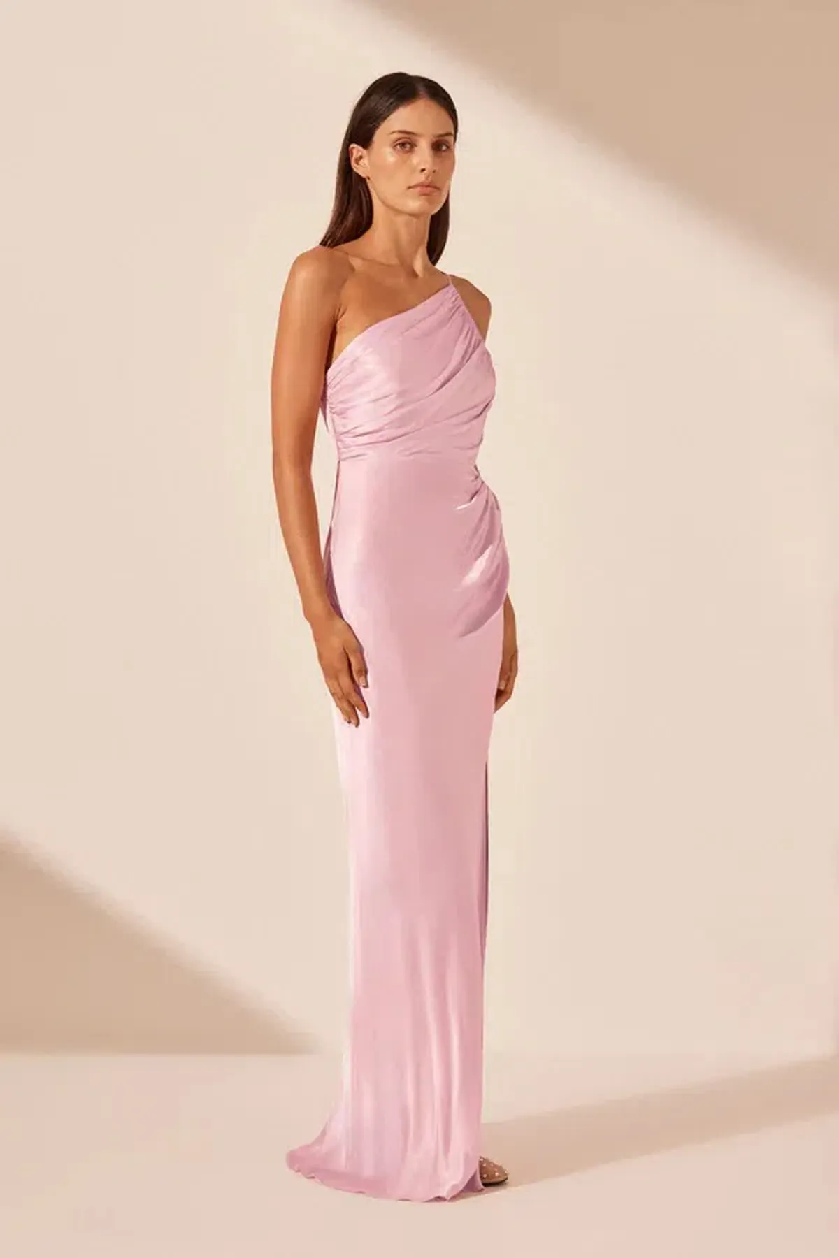 Shona Joy La Lune Asymmetrical Gathered Maxi Dress in Peony Size AU 10 - Image 2