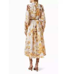 Zimmermann Ottie Tuck Shirt Midi Dress White Floral Size 4/AU 16 for rent on The Volte - image 3
