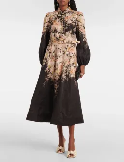 Zimmermann Illustration Buttoned Midi Dress in Black Rococo Floral Size 4 for rent on The Volte - image 1