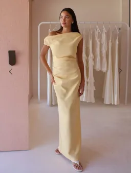 By Nicola Vivian Crepe Maxi Dress in Lemon Size 8 for rent on The Volte - image 1