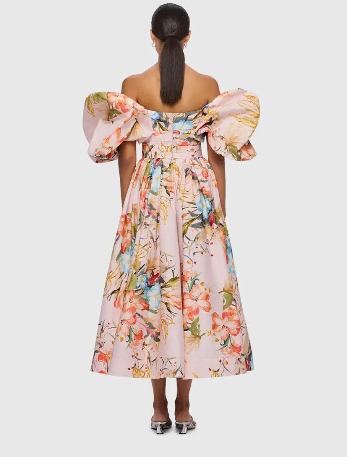 Leo Lin Matilda Puff Sleeve Midi Dress Opulent Print in Blush Size 14 - Image 3