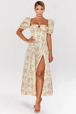House of CB Lemon Floral Tallulah Dress Puff Sleeve Size Size 12 for rent on The Volte - image 1