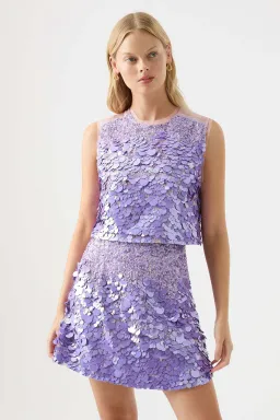 Aje Celeste Sequin Shell Top and Cherie Sequin Skirt Set Purple Size 8 for rent on The Volte - image 1