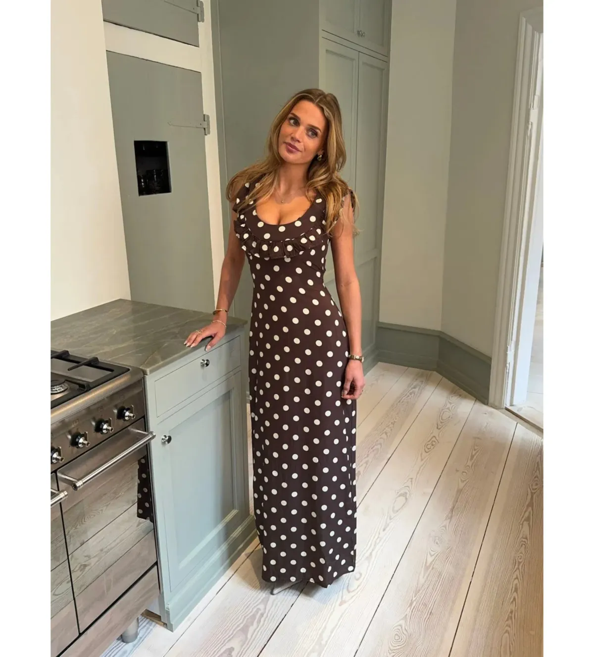 Design by Si Luna Maxi Dress Polka Dots Brown/Yellow Size AU 12 - Image 1