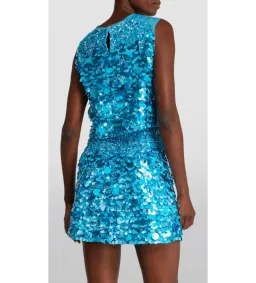 Aje Celeste Sequin Shell Top and Cherie Sequin Mini Skirt Set Azure Blue Size 8 for rent on The Volte - image 3
