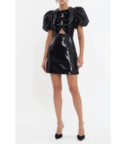 Rebecca Vallance Lena Bow Mini Dress Black Size AU 10 for rent on The Volte - image 1