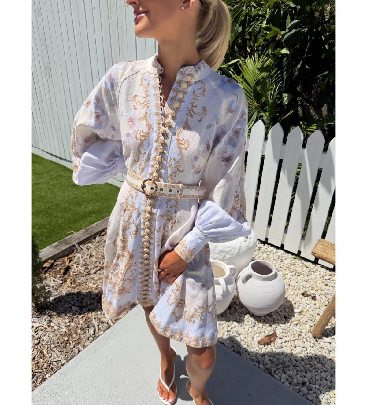 Zimmermann The Hypnotic Buttoned Mini Dress in Blue Floral Size 1/Au10 - Image 3