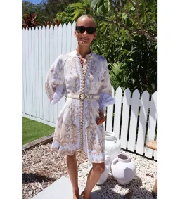 Zimmermann The Hypnotic Buttoned Mini Dress in Blue Floral Size 1/Au10 for rent on The Volte - image 2