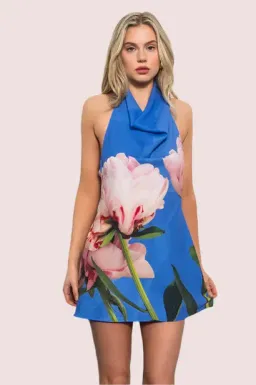 Mini cowl slip dress in Cobalt Peony for rent on The Volte - image 2