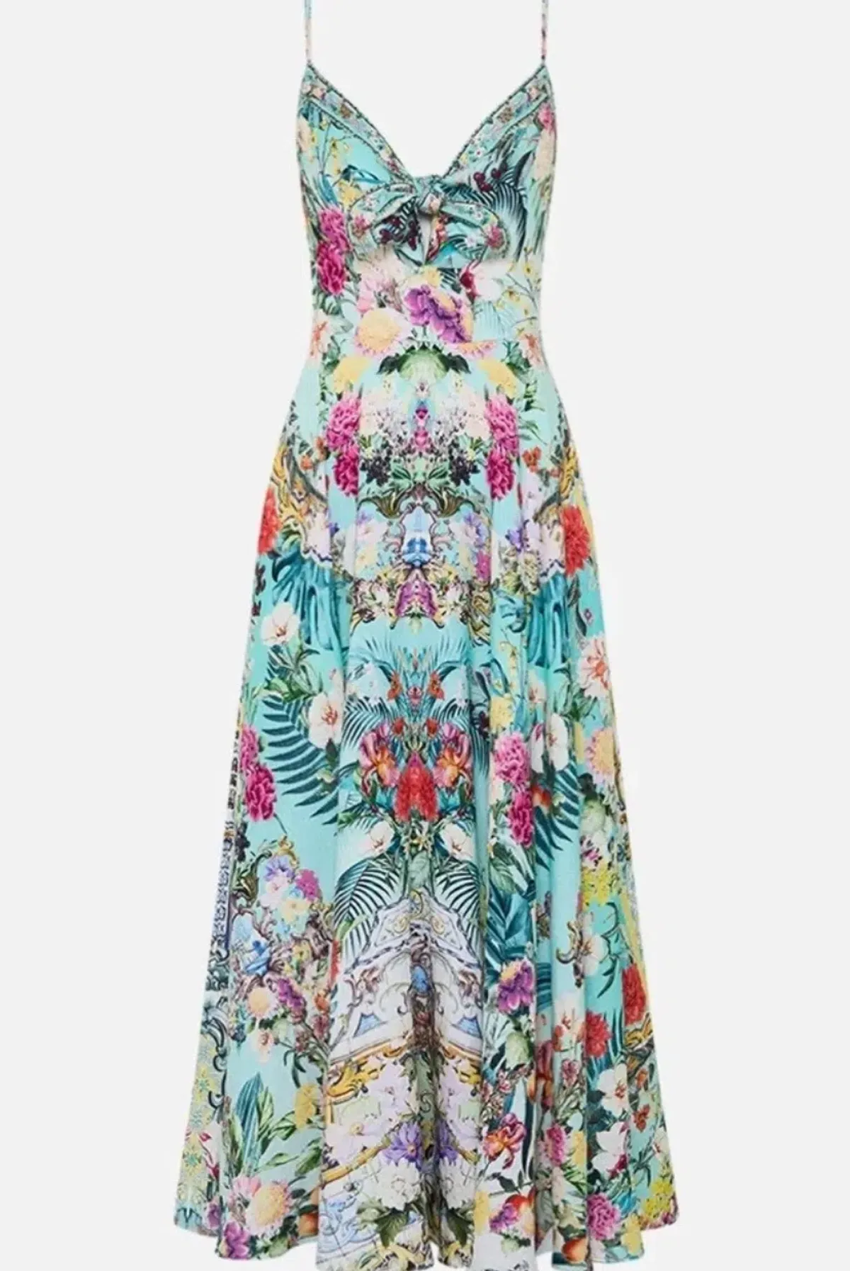 Camilla Gardens Of Queluz Long Dress With Tie Front  Multi Print Size XS / AU 8 - Image 2