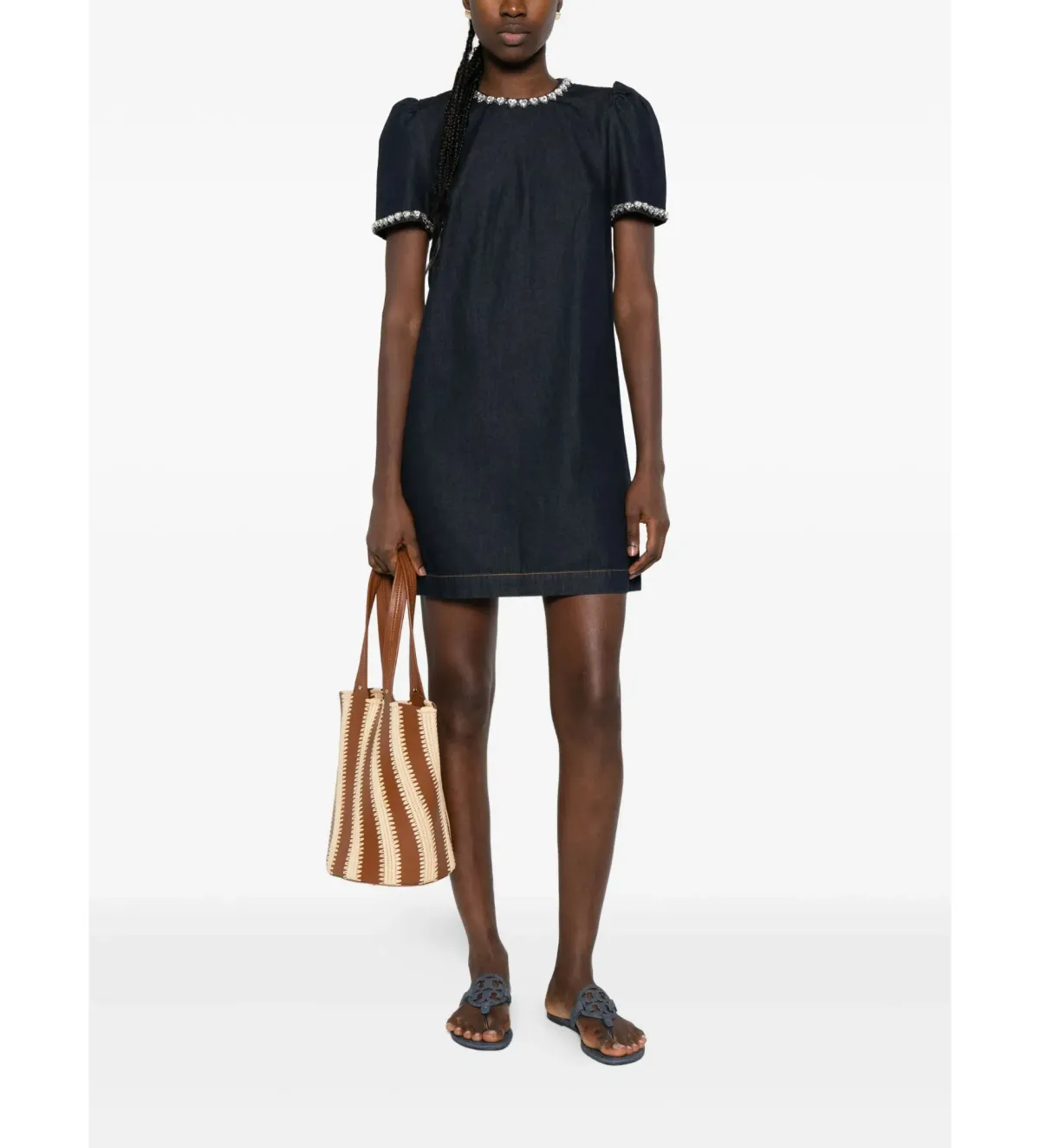 Zimmermann Embellished Denim Mini Dress in Black Size 2/AU 12 - Image 1