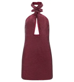 Meshk Nylah Beaded Halter Mini Dress Burgundy Size 6 for rent on The Volte - image 6